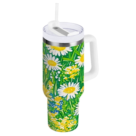 Bright Garden Flowers Insulated Tumblers 40oz Double-Walled Stainless Steel Water Bottles Car Handle