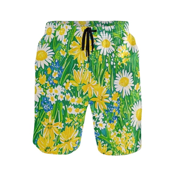 Bright Garden Flowers Small Size Men's Quick Dry Beach Shorts with Mesh Lining, Lightweight