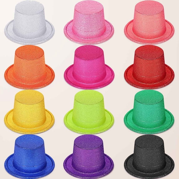 Bright Glitter Top Hat Fun Mini Party Hats for Adults Easter St. Patricks Day Party Decoration Plastic Assorted Colors for Holiday Dress Accessories