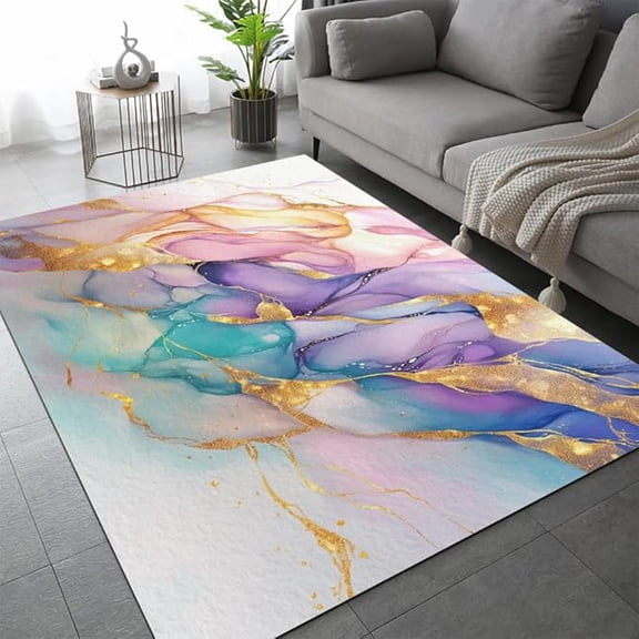 Bright Gold Texture Area Rugs, Colorful Abstract Waves 3D Print Carpet, Washable Rugs Mat, Non-Slip Home Decor Thermal Carpet for Boy Girl Room Office Activity Room Hallway Entryway 2 x 3ft