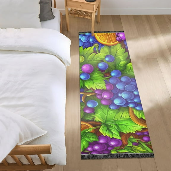 Bright Grapes and Oranges Bedroom Runner Rug 2'x 6' Non Slip Carpet Indoor Home Area Rug Living Room