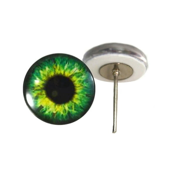 Bright Green Fantasy Clockface Glass Eyes on Wire Pin Posts