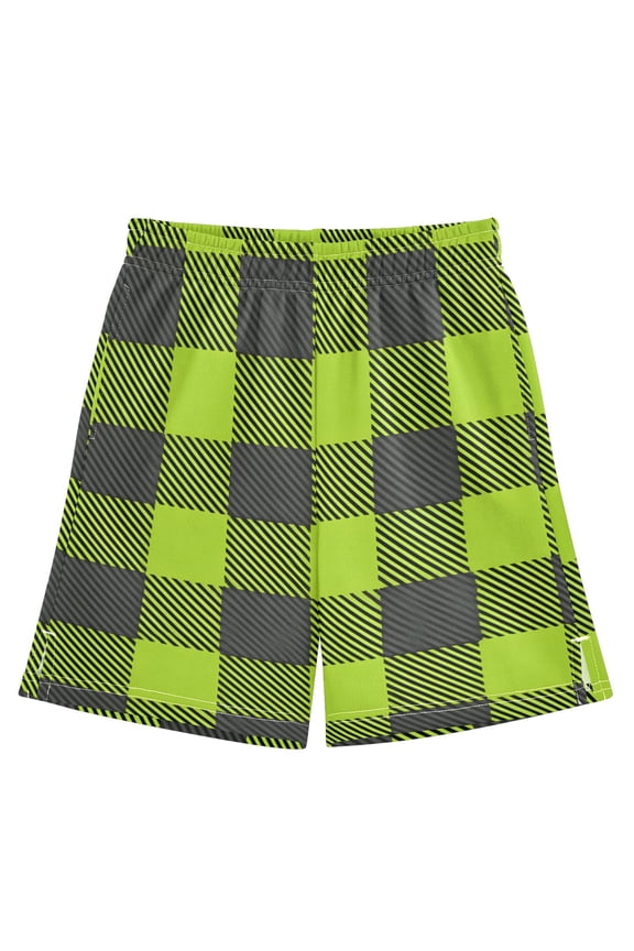 Bright Green Grid Pattern Athletic Shorts Breathable with Comfort Fit Drawstring Casual Sweatshorts Small