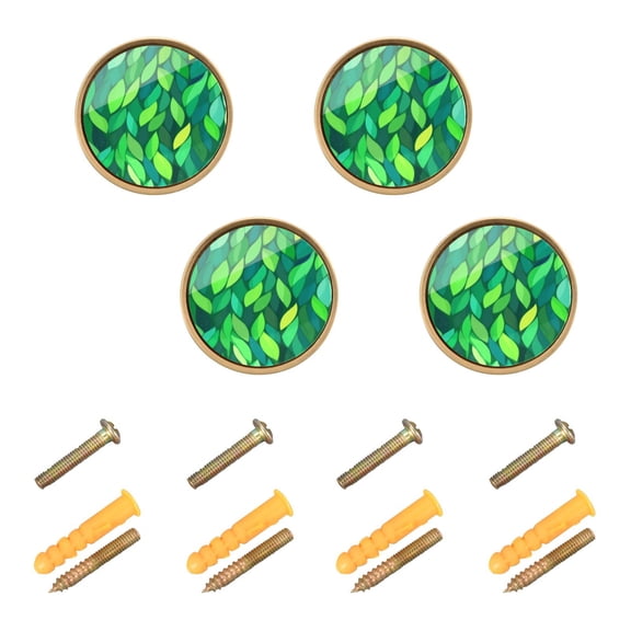 Bright Green Leaves Cabinet Furniture Knobs Drawer Metal Pulls 1.26in Acrylic Zinc Alloy Dual Screw Set