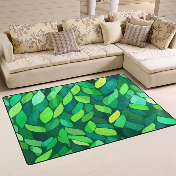 Bright Green Leaves Soft Polyester Area Rug 60''x39'', Non Slip, Memory Foam, Water Absorbent