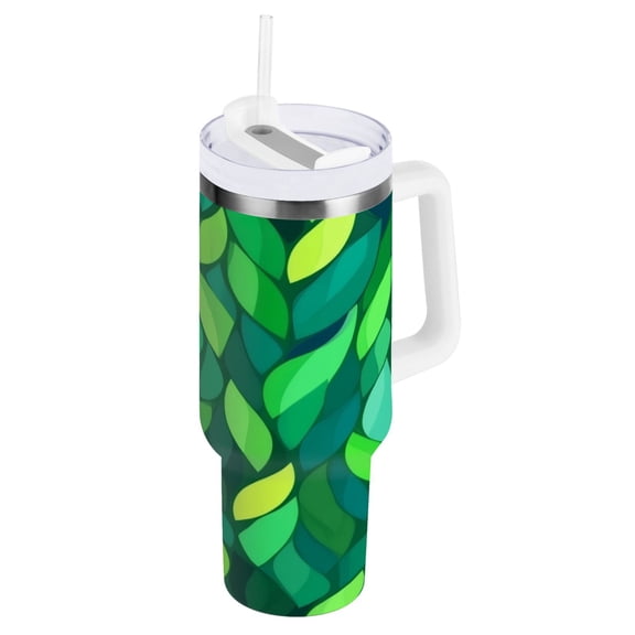 Bright Green Leaves Water Bottles 30oz Insulated Tumblers Double-Walled Ergonomic Handle Leak Proof