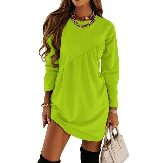 Bright Green Lime Neon Color Loose Dress Evening Dress Summer Dresses for Women Luxury Dress Long Sleeved Dress