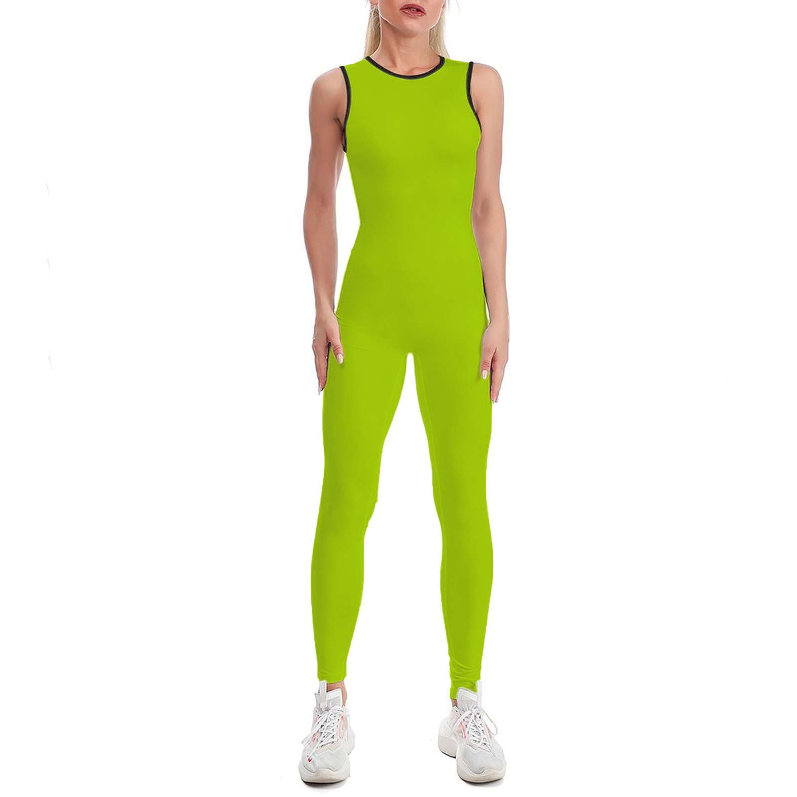 Bright Green Lime Neon Color Women's One Piece Yoga Jumpsuits Leggings ...