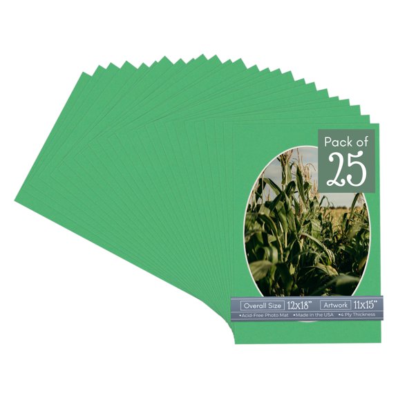 Bright Green Picture Frame Mat for 12x18 Frames - Oval Opening for 11x15 Photos - 25 Mats