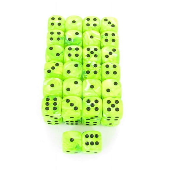 Bright Green Vortex Dice With Black Pips D6 16mm (5/8in) Bulk Pack Of 50 Wondertrail