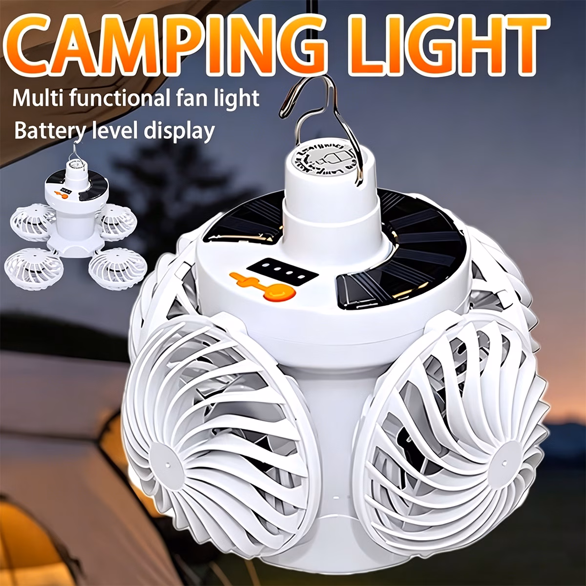 Bright Handheld Solar Camping Flashlight Ceiling Fan Hook Light 3 Modes for Reading Courtyard Fishing Emergency Night