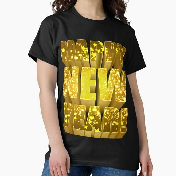 Bright Happy New Year Festive Clean Essential Seasonal Celebration Unisex T-Shirt, up to Size 5XL