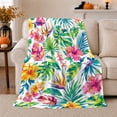 thumbnail image 1 of Bright Hibiscus and Bird of Paradise Leaves, Vibrant Tropical Style for Flower Lovers, Island Floral Burst and Housewarming Gift, Soft Flannel Blanket for Sunroom and Guest Room, Home Decor, 1 of 9