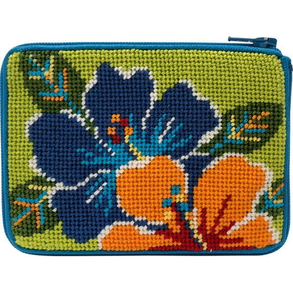 Bright Hibiscus Needlepoint Coin Purse Kit - Stitch & Zip