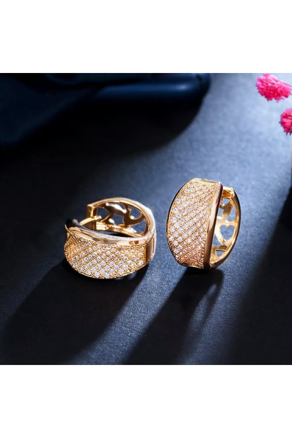 Bright Hollow Out Pave Setting CZ Tiny Round Hoop Earrings Women Dancing Party