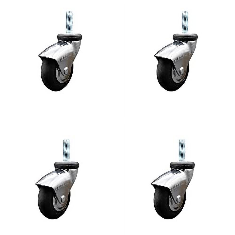 Bright Hooded 3 Inch Swivel Neoprene Rubber Casters And 3/8 Threaded Stem 440 Lbs. Total