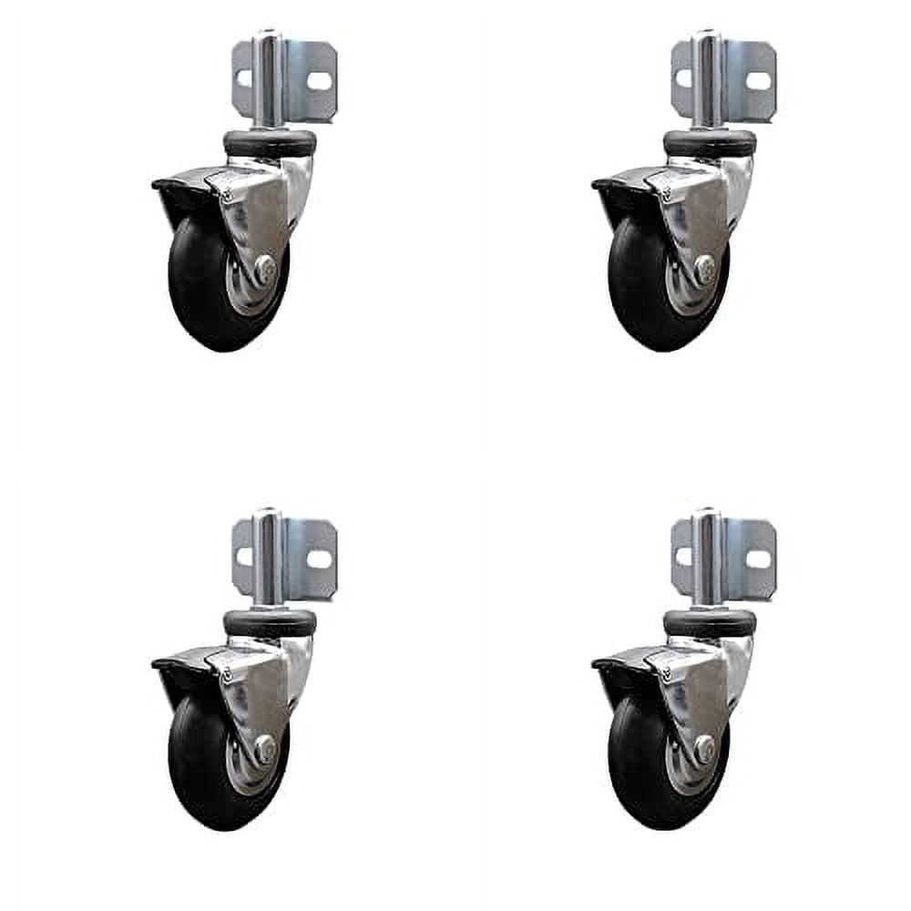 Bright Hooded 3 Inch Swivel Neoprene Rubber Casters With Brake And Side Mounting Brackets 440