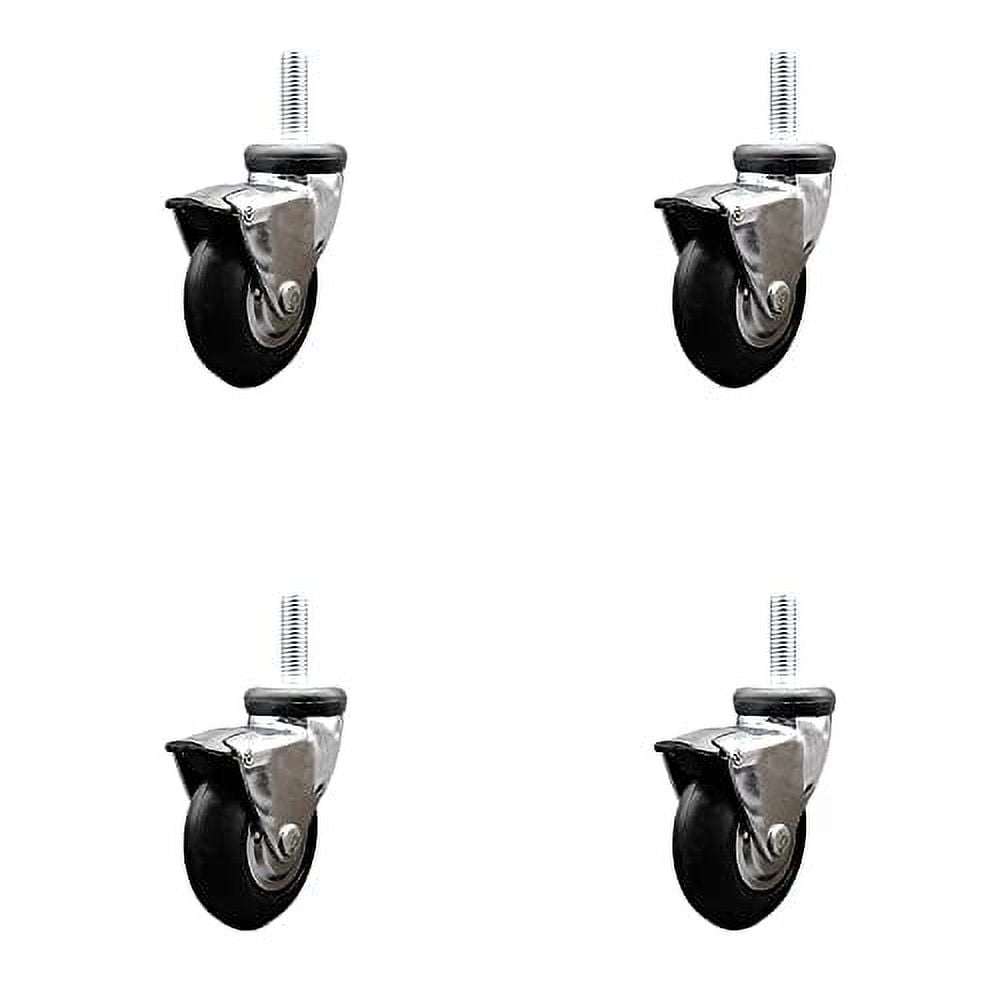 Bright Hooded 3 Inch Swivel Neoprene Rubber Casters With Brakes And 3/8