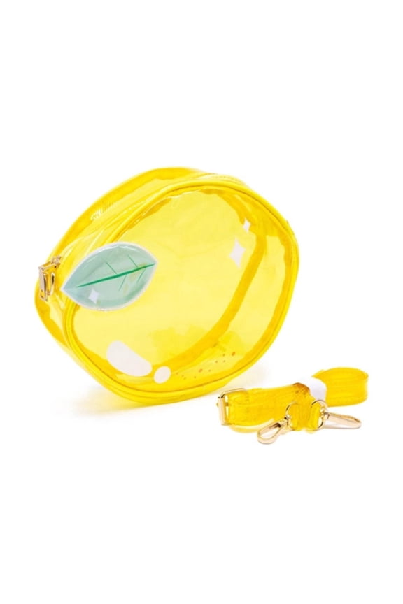 Bright Jelly Fruit Handbag Lemon, Transparent Lemon-Yellow Summer Crossbody Purse with Adjustable Strap