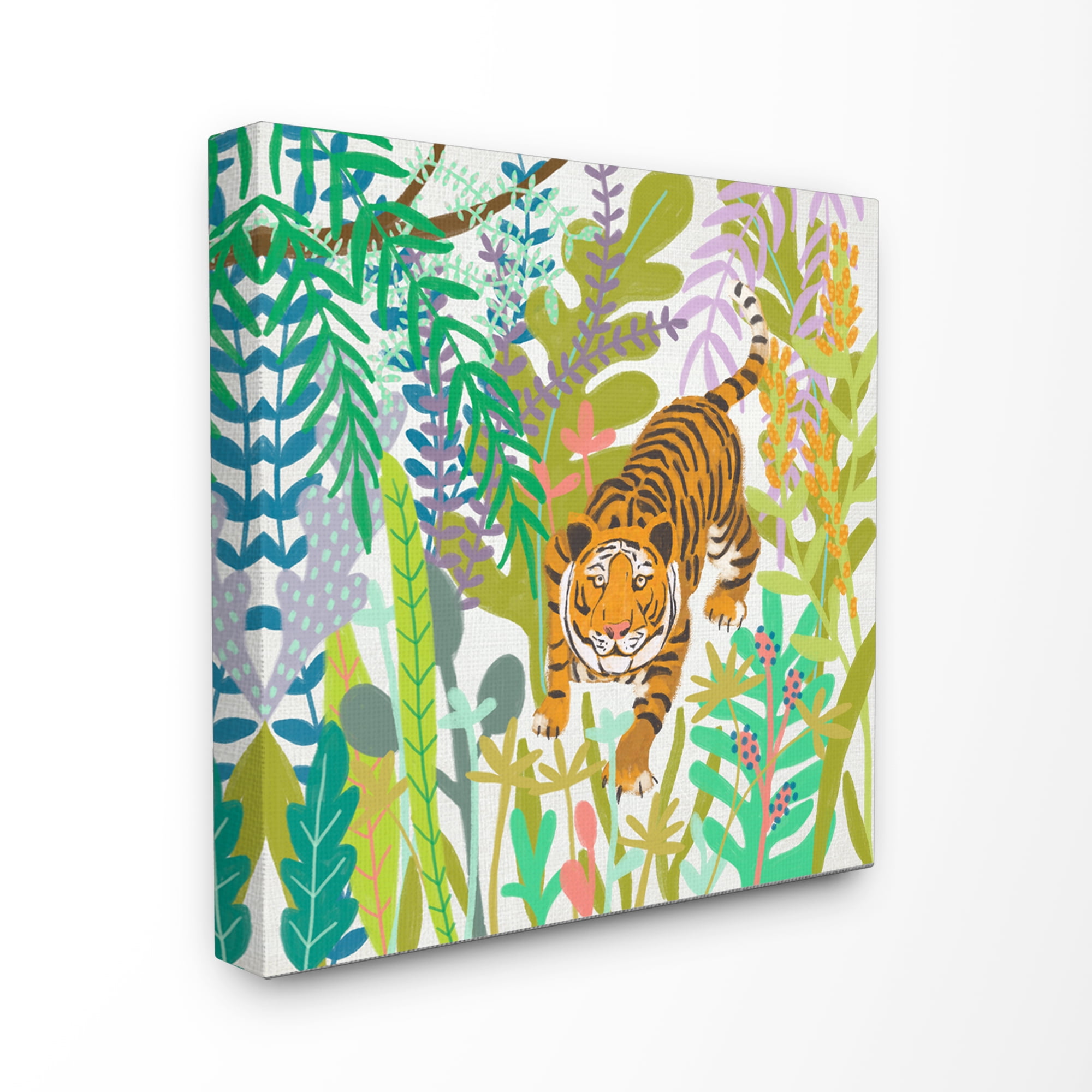 Bright Jungle Tiger Illustration Canvas Art, 30" x 30", Frameless