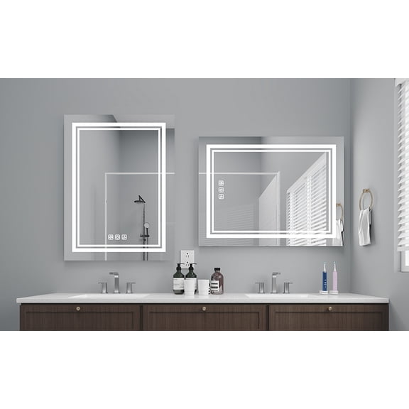 Bright LED Bathroom Mirror 40" x 24" Front Light, 5 Mins Defog, Full HD Reflected, 3 Colors Dimmable, Wall Mounted