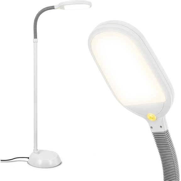 Bright LED Floor Reading Lamp for Over Chair Crafts and Reading, Estheticians' Light for Lash Extensions, Adjustable Standing Lamp for Living Room, Bedroom, Office - White