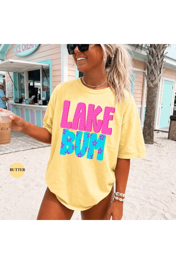 Bright Lake Bum Summer Shirt, Trendy Lake Lover River Beach Vacation Tshirt Tee Shirt, Neon Summer Outfit's Women Shirt, Vintage Birthday Gift
