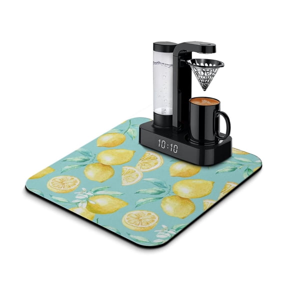 Bright Lemon Dish Drying Mat, Retro Yellow Fruit Lover Print Absorbent Kitchen Mat