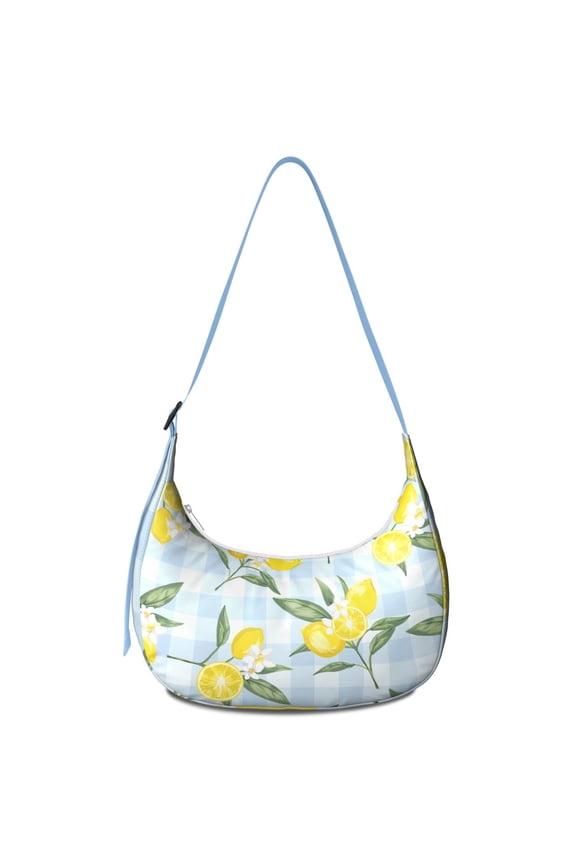 Bright Lemon and Flowers Shoulder Bag for Women, Lightweight Crossbody Hobo Purse, Retro Summer Fruit Tote Handbag, Water-Resistant with Spacious Design