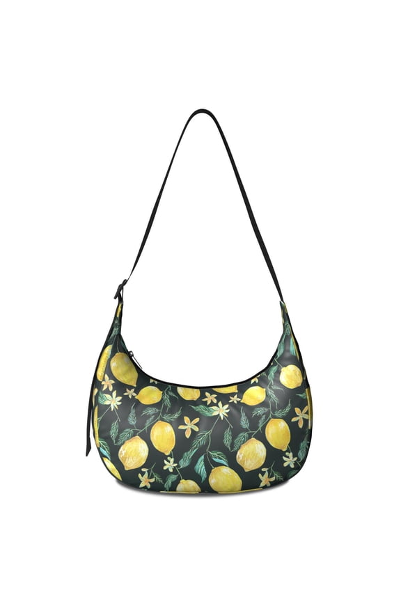 Bright Lemon and Flowers Shoulder Bag for Women, Lightweight Crossbody Hobo Purse, Retro Summer Fruit Tote Handbag, Water-Resistant with Spacious Design