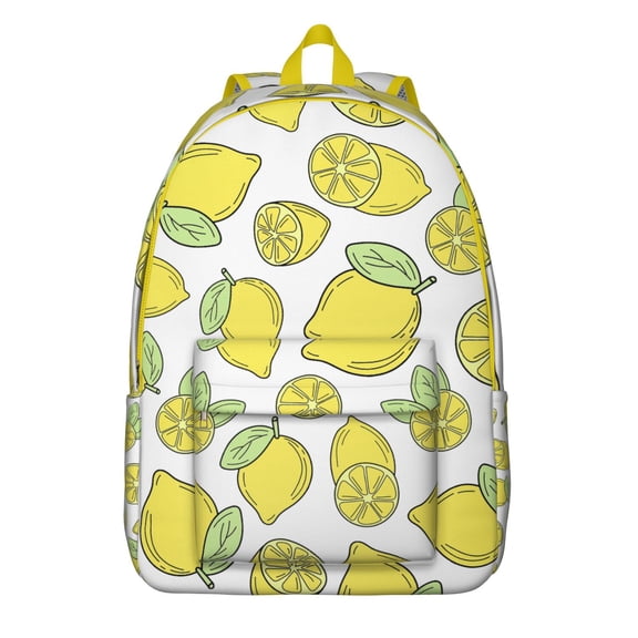 Bright Lemon Fruit Print School Backpack, Summer Citrus Design Daypack with Cute Yellow Pattern and Fresh Floral Style