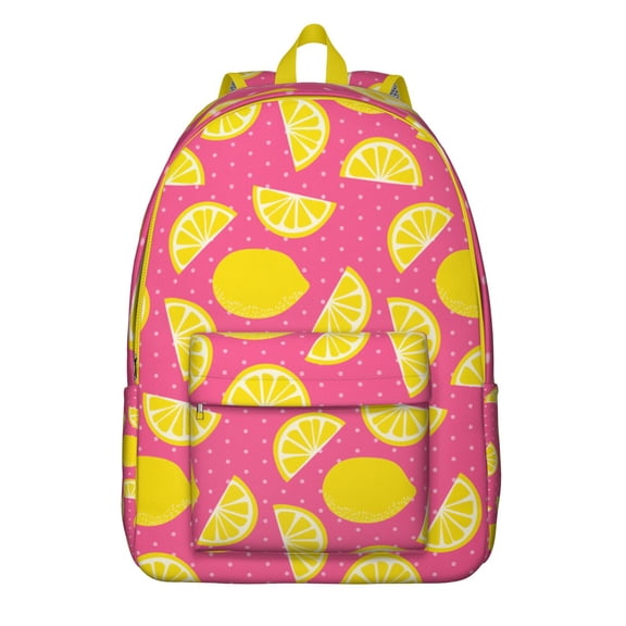 Bright Lemon Fruit Print School Backpack, Summer Citrus Design Daypack with Cute Yellow Pattern and Fresh Floral Style
