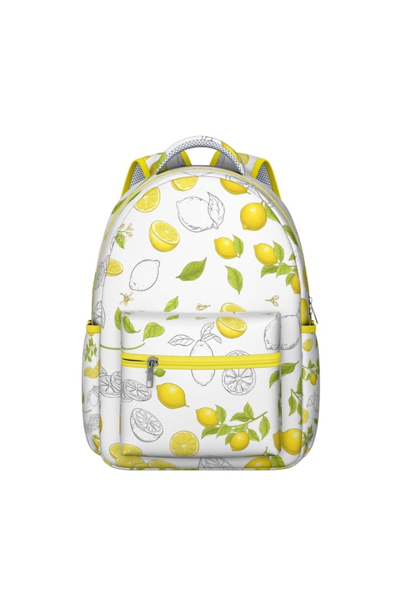 Bright Lemon Print Backpack - Durable School Bookbag for Teens & College Students, Spacious Rucksack with Laptop Compartment, Lightweight Everyday Carry Bag for High School & University, Great Gift