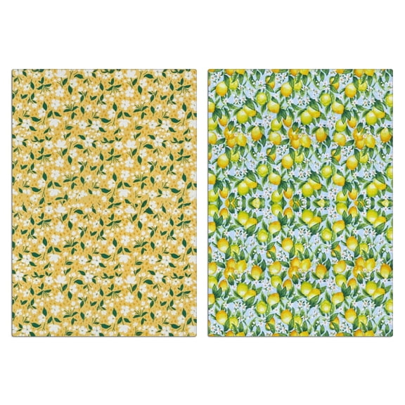 Bright Lemon Print Kitchen Towels Set of 2, Super Absorbent Dish Cloths - Refreshing Citrus Pattern Towels for Summer Baking, Cooking and Kitchen Decor