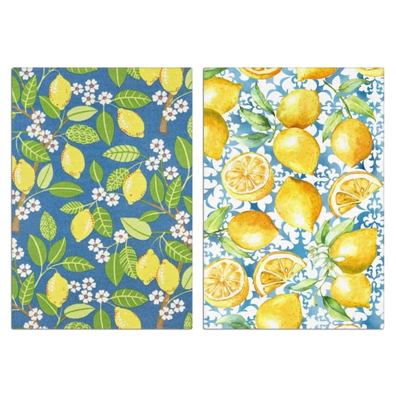 Bright Lemon Print Kitchen Towels Set of 2, Super Absorbent Dish Cloths - Refreshing Citrus Pattern Towels for Summer Baking, Cooking and Kitchen Decor