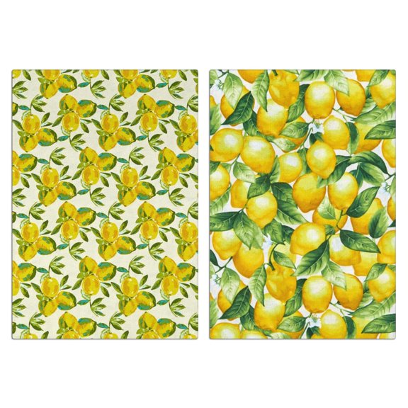 Bright Lemon Print Kitchen Towels Set of 2, Super Absorbent Dish Cloths - Refreshing Citrus Pattern Towels for Summer Baking, Cooking and Kitchen Decor