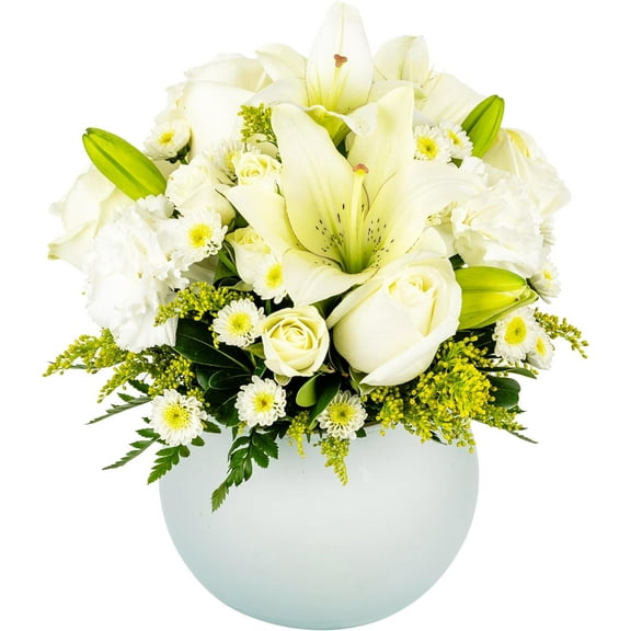 Bright Light by Arabella Bouquets Pink Roses with Hand-Blown Glass Vase, Shipped with Water