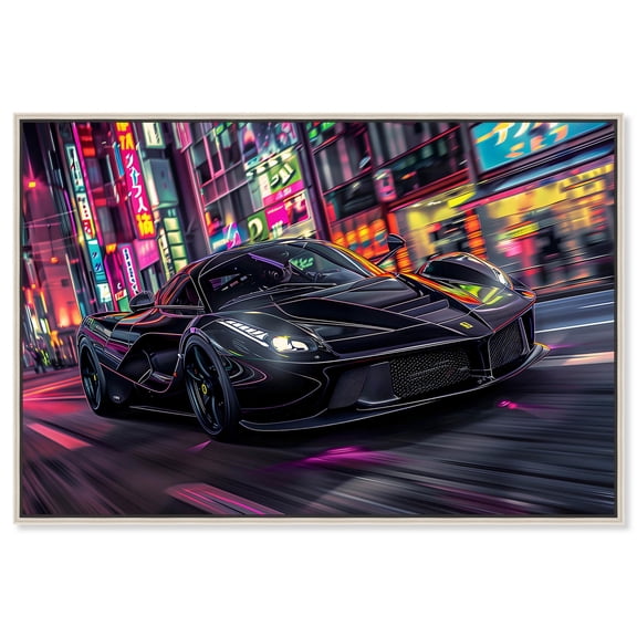 Bright Lights Night Drive Canvas Mancave Art by Art Remedy, Silver Frame, 15" x 10"