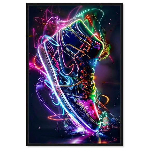 Bright Lights Sneaker Canvas Sneaker Wall Decor by Art Remedy, Black Frame, 10 x 15