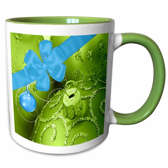 3drose, Bright Lime Green with Turquoise Blue Christmas Ornament, 15oz Two-tone Green Mug