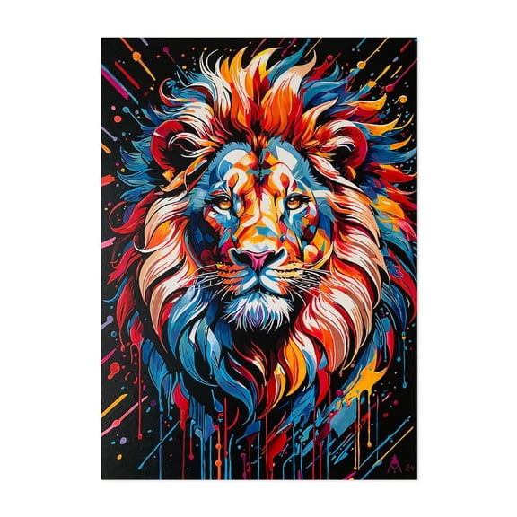 Bright Lion - Painting Wildlife Modern Art Abstract Animal Psychedelic Unframed Wall Art Print 30 x 40 inches