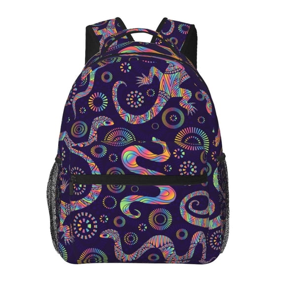 Bright Lizards And Snakes Backpack Casual College Bag Zipper Laptop Daypack Hiking Rucksack Travel