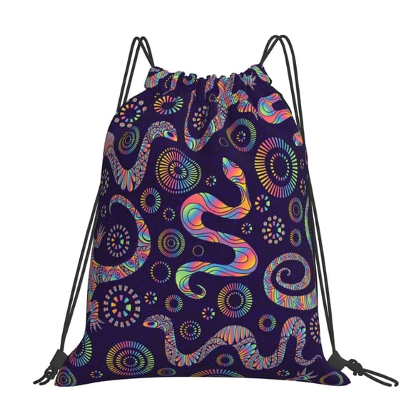 Bright Lizards And Snakes Large Drawstring Backpack Casual Cinch Sack Bag Backpack for Sports Hiking Travel Gym