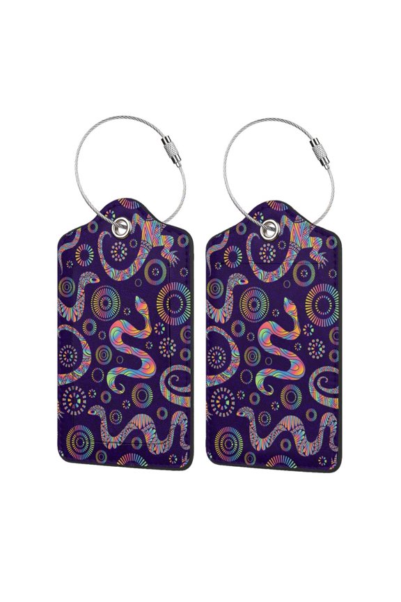 Bright Lizards And Snakes Luggage Tag for Suitcase 2 Pack Leather Travel Bag Baggage Identifiers Privacy Cover ID Label