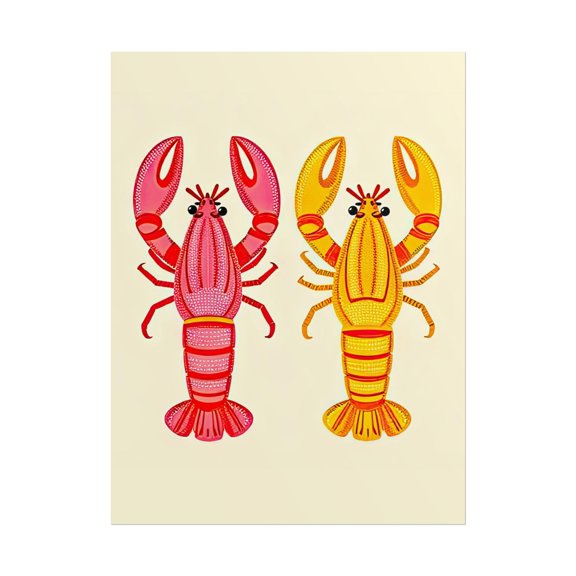 Bright Lobster Duo Coastal Poster, Rolled Posters, Seafood Art Print Physical Wall Art , Poster Print Only