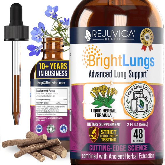 Rejuvica Health Bright Lungs 2 fl oz - Lung Detox Support Supplement - Grindelia, Lobelia, & More!