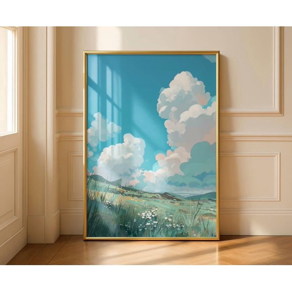 Bright Meadow Clouds Gentle Sunlight Poster Unframed Paper Print