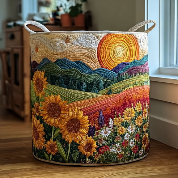Bright Meadow Quilted Laundry Basket, Clothes Hamper Storage Bag, Housewarming Gift Ideas, Gift For Mom