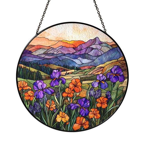 Bright Meadow Wildflower Suncatcher Acrylic Round Panel Present Glass