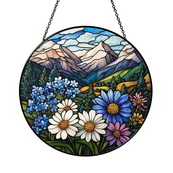 Bright Meadow Wildflower Suncatcher Round Window Panel Ornament Art